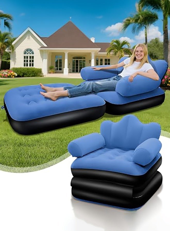 WALALLA Flocking Surface Air Couch for Camping & Indoor Use, Folding Portable Bed Chair for Adults with Quick Inflation, Durable Multi-Position Recliner - Image 1